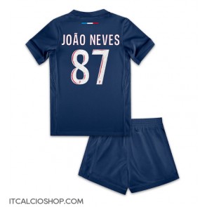 Paris Saint-Germain Joao Neves #87 Prima Maglia Bambino 2024-25 Manica Corta (+ Pantaloni corti)